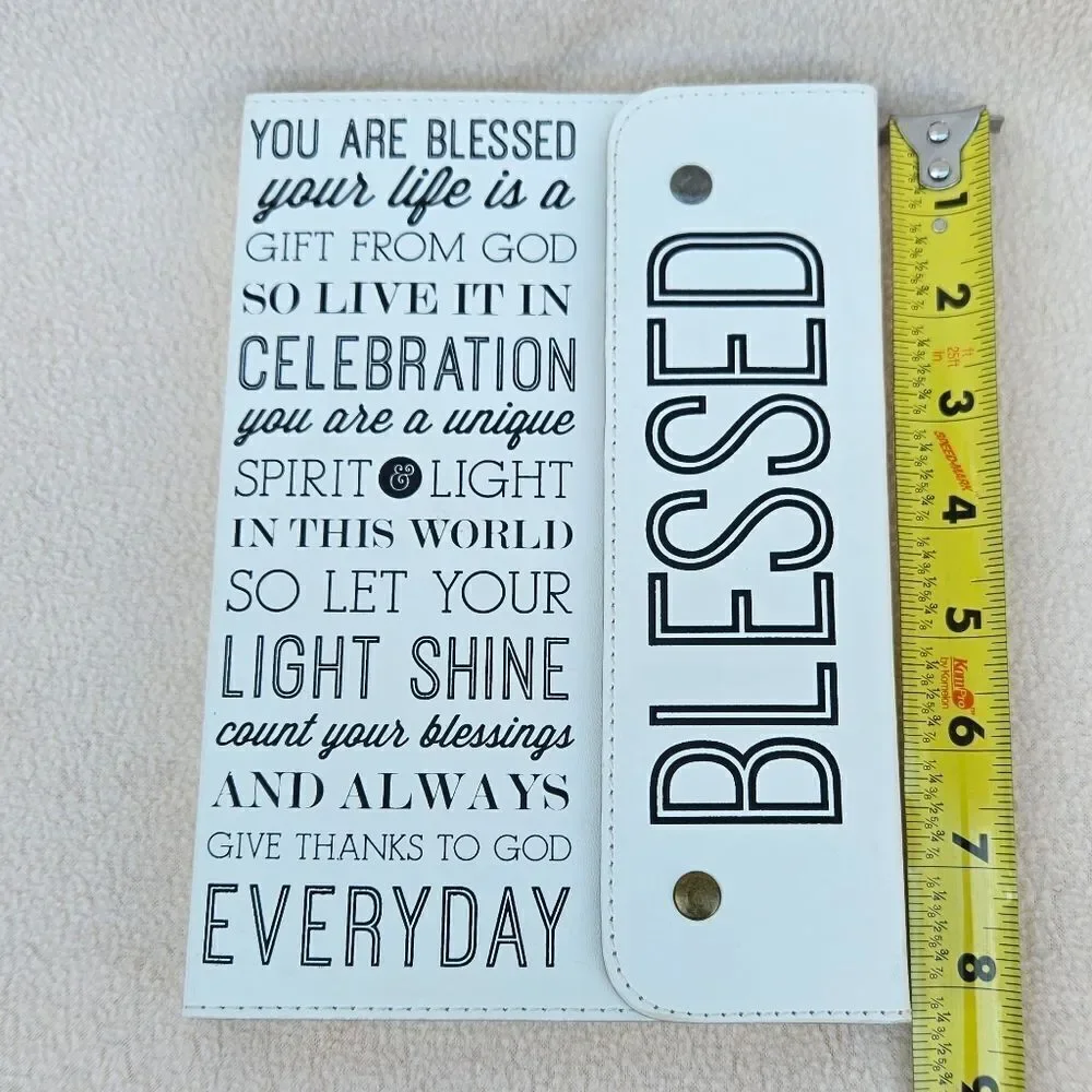 Blessed White and Black Snap Front Faux Leather Notebook